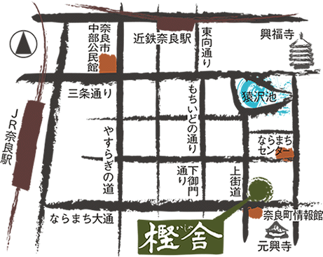 樫舎店舗への地図